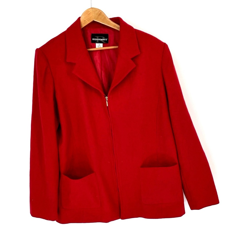 REQUIREMENTS VTG Womens Blazer Jacket Size 16 Red 100% Wool Full Zip Small Flaw‎